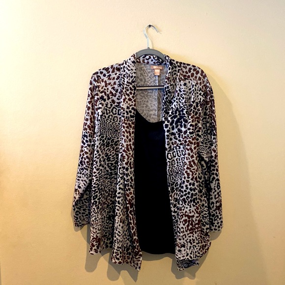 White Stag Plus Size Animal Print Cardigan w/ Built In Black Tank 2x 18w / 20w - Picture 1 of 4